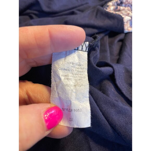 mixed print raglan tee tunic 2X navy pink contrast sleeve animal - Picture 5 of 6